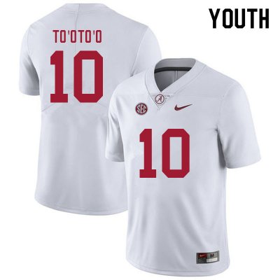 NCAA Youth Alabama Crimson Tide #10 Henry To'oTo'o Stitched College 2021 Nike Authentic White Football Jersey GX17O12WK